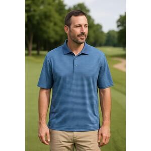 Peter Millar Men’s Striped Performance Polo Shirt Blue Microstripe Cotton SZ XXL